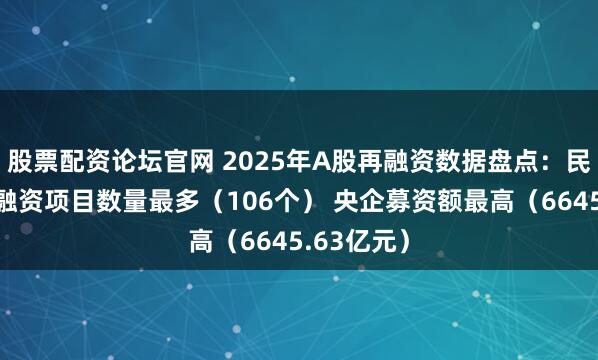 股票配资论坛官网 2025年A股再融资数据盘点：民营企业再融资项目数量最多（106个） 央企募资额最高（6645.63亿元）